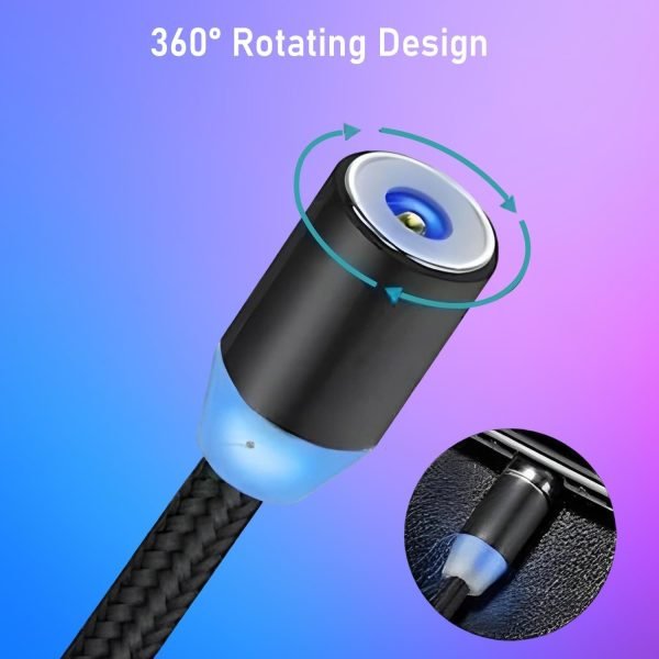 3 - in - 1 Magnetic Charging Cable – Micro USB, Type - C, iPhone | 360° Rotate | LED | Nylon Braided - Unistyles store